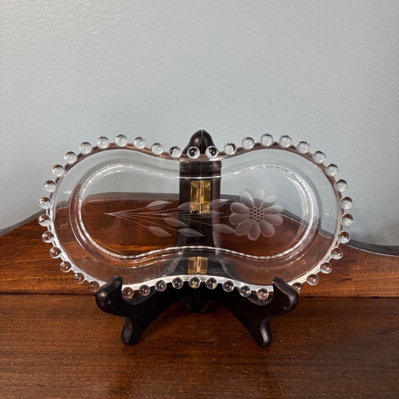 Vintage Cornflower Cut Candlewick Glass Tray - Picture 4 of 12